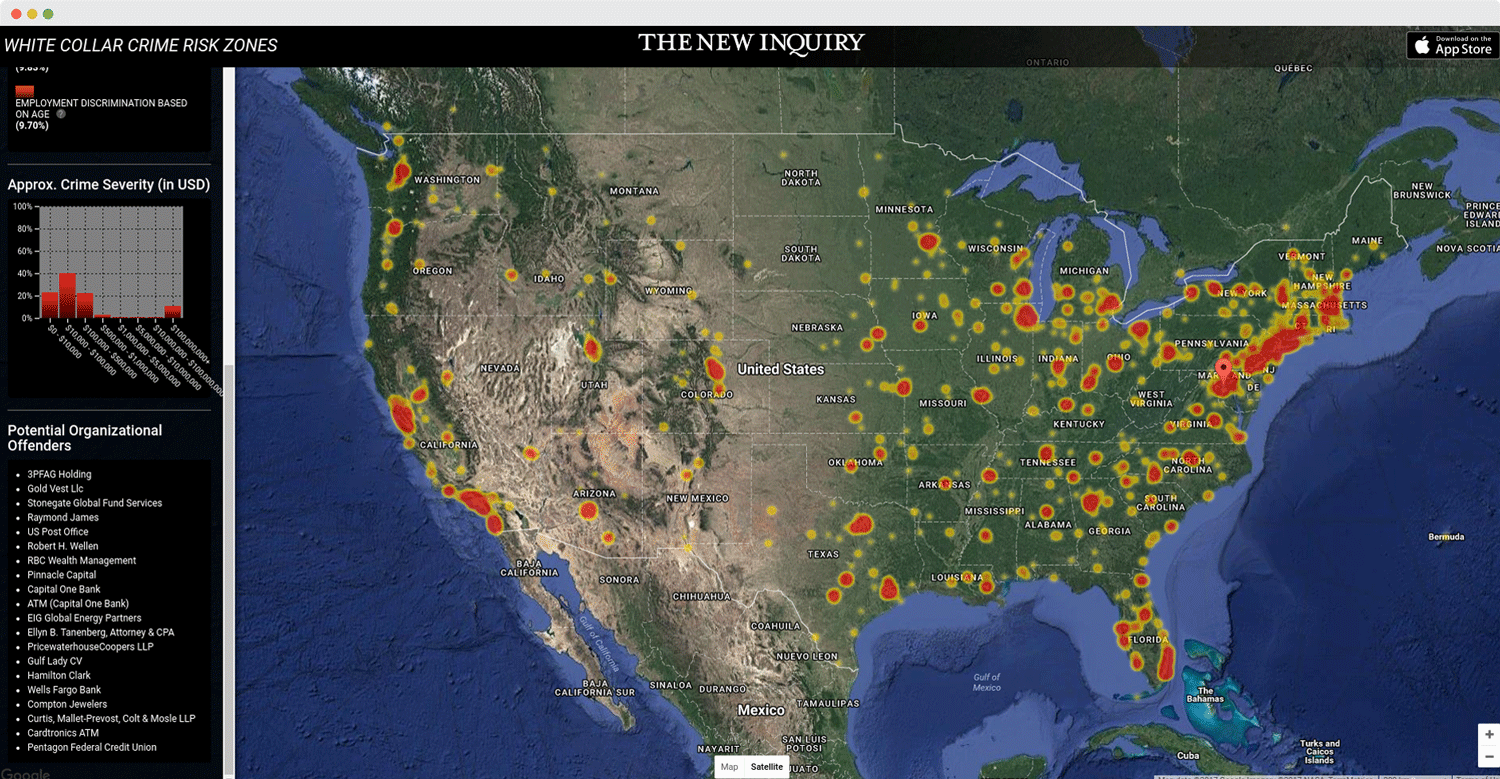 White Collar Crimes Risk Zones view of the USA