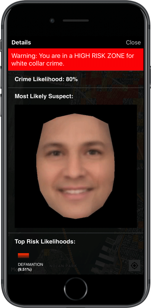 White Collar Crimes Risk Zones iOS app detail of 